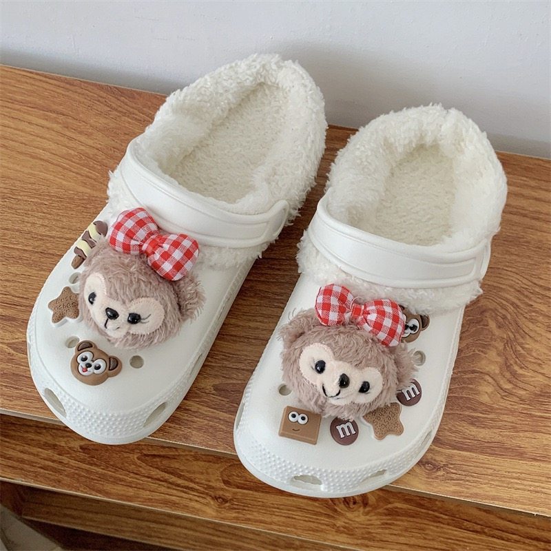 洞洞鞋女款冬季2026新款加绒加厚底增高踩屎感外穿毛绒包头棉拖鞋