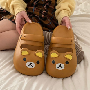 女士夏足弓玛丽珍凉拖鞋 度假防滑防撞软萌小熊沙滩包头厚底半拖鞋