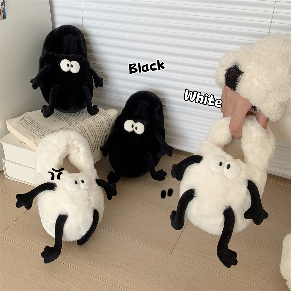 搞怪可爱煤球时尚毛毛鞋男女秋冬季卧室居家舒适亲子全包跟棉拖鞋