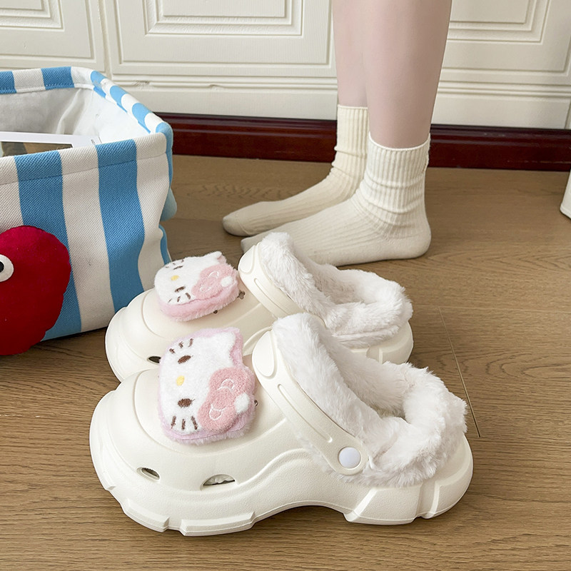 儿童毛绒棉拖鞋女款冬季居家室内加绒保暖厚底洞洞鞋女孩新款棉鞋