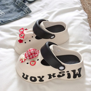 可爱卡通EVA洞洞鞋女款厚底增高防滑软底海边沙滩包头凉拖鞋外穿