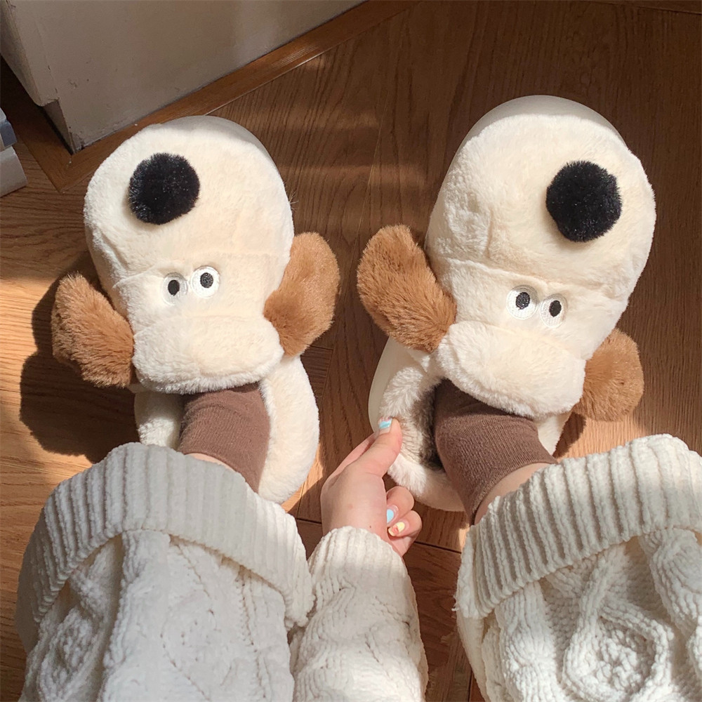 全包跟毛毛鞋男女冬季外穿可爱掌门狗亲子居家防滑室内保暖棉拖鞋