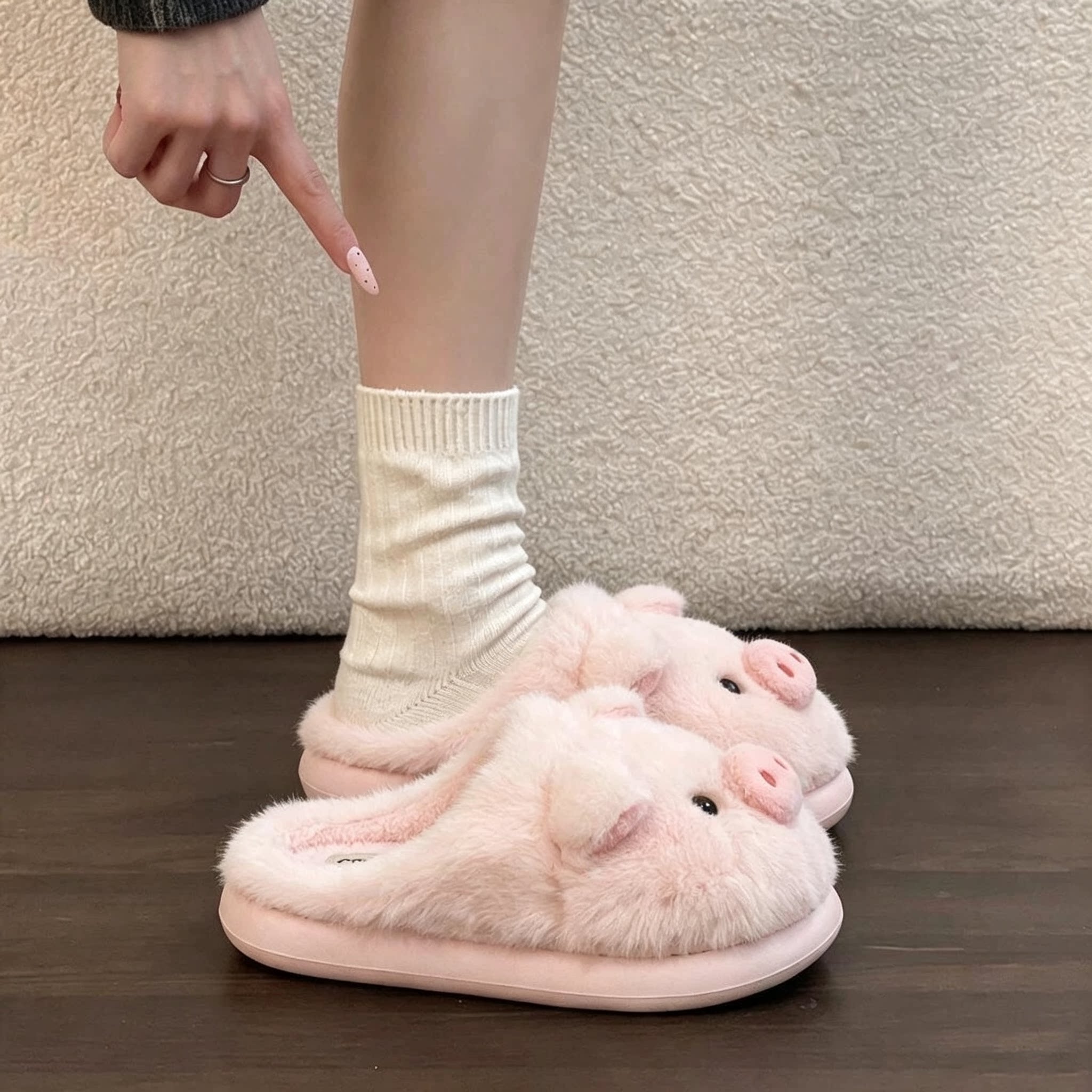 可爱小猪毛绒棉拖鞋女202