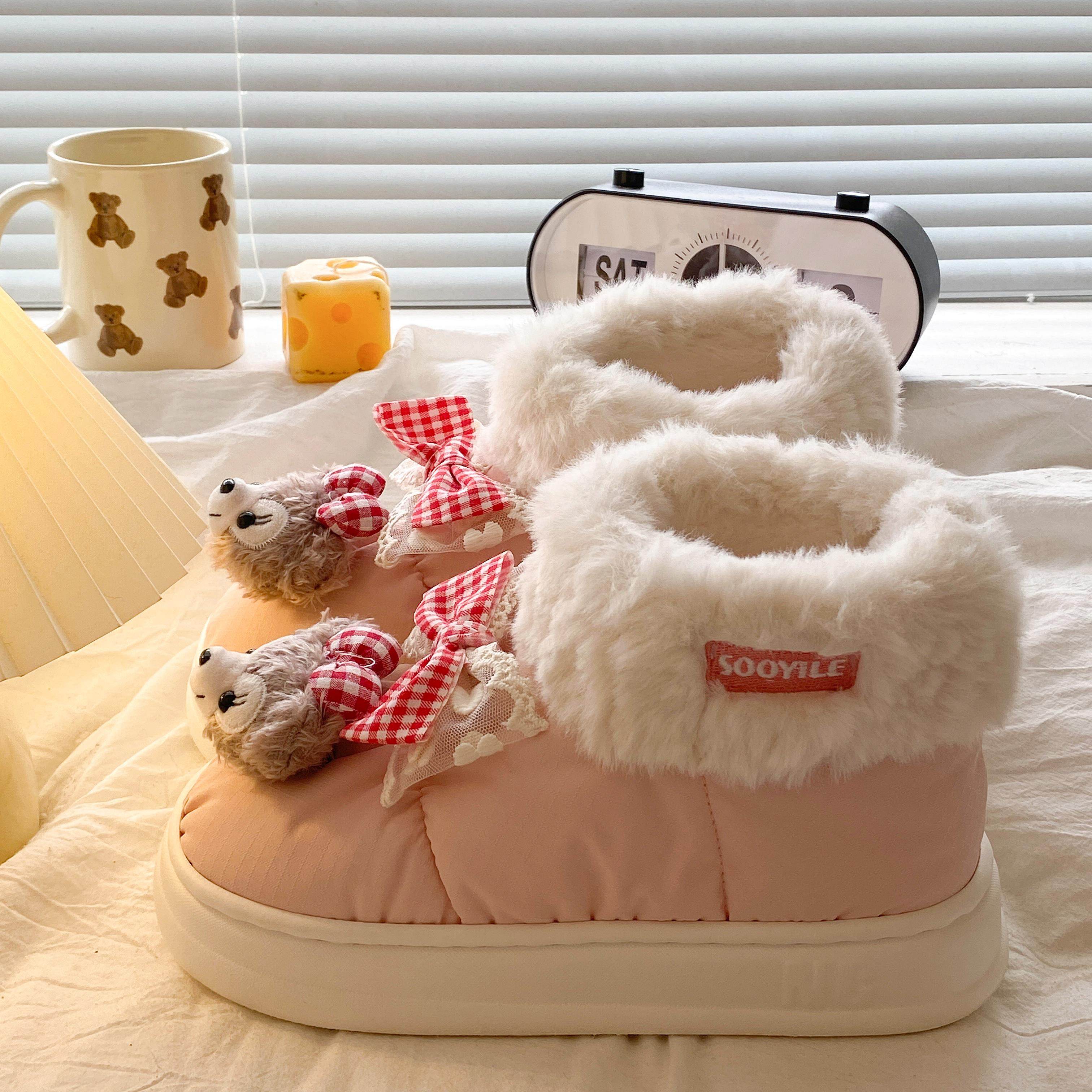 外穿防滑防水冬季增高雪地靴女款包跟踩屎感加绒加厚保暖棉拖鞋女