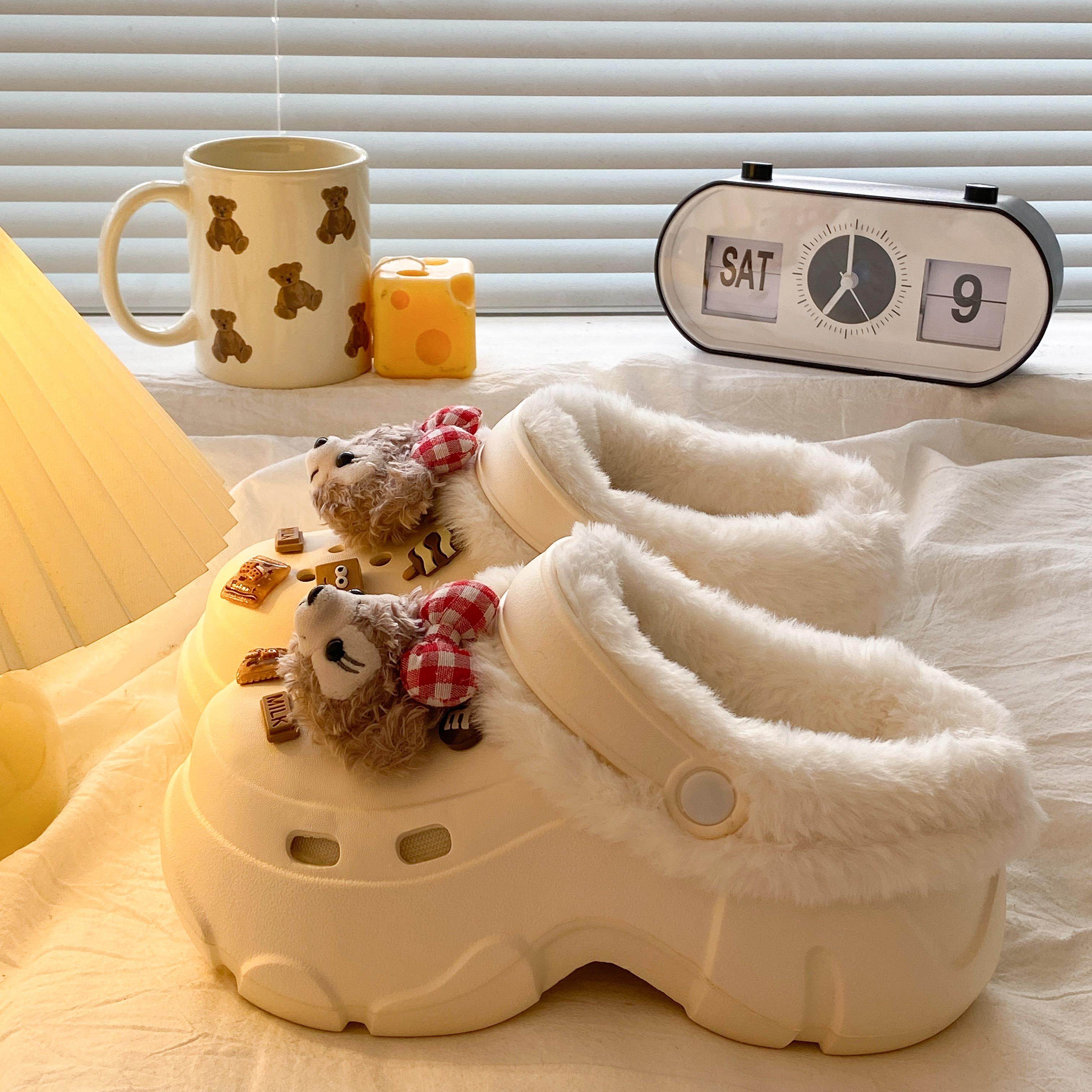 防滑增高半包跟学生宿舍棉拖鞋女款外穿厚底冬季居家踩屎感毛毛鞋