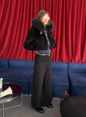 官方*X@LWORCLO*褶皱撞钉弹力休闲宽松裙裤可束脚