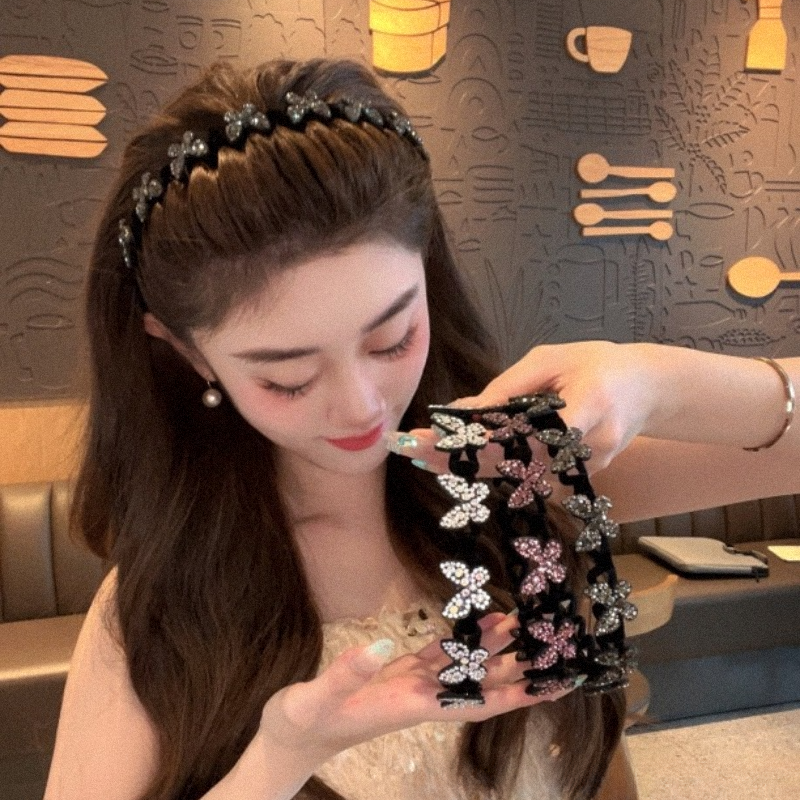 气质水钻蝴蝶植绒碎发发箍女2025年新款洗脸化妆压发头箍百搭发卡