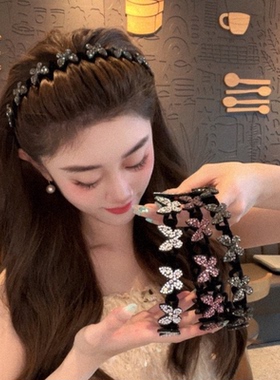 气质水钻蝴蝶植绒碎发发箍女2025年新款洗脸化妆压发头箍百搭发卡