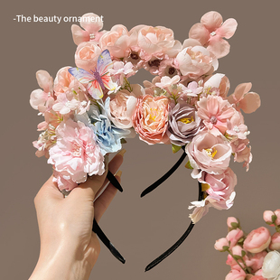 泉州浔埔簪花发箍女2025年新款 超仙蝴蝶花朵高颅顶头箍洗脸压发卡
