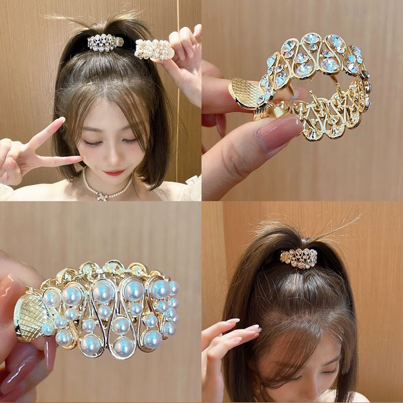 高马尾抓夹固定神器珍珠水钻金属发夹女夏马尾夹子高级感发卡头饰