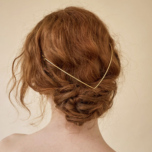 欧美风金色后戴式发箍盘发女高颅顶时尚金属后带式头箍高级感头饰