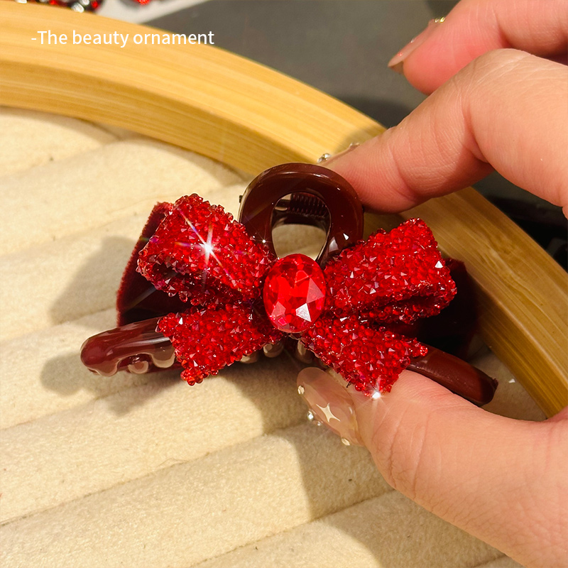 红色水钻蝴蝶结小抓夹