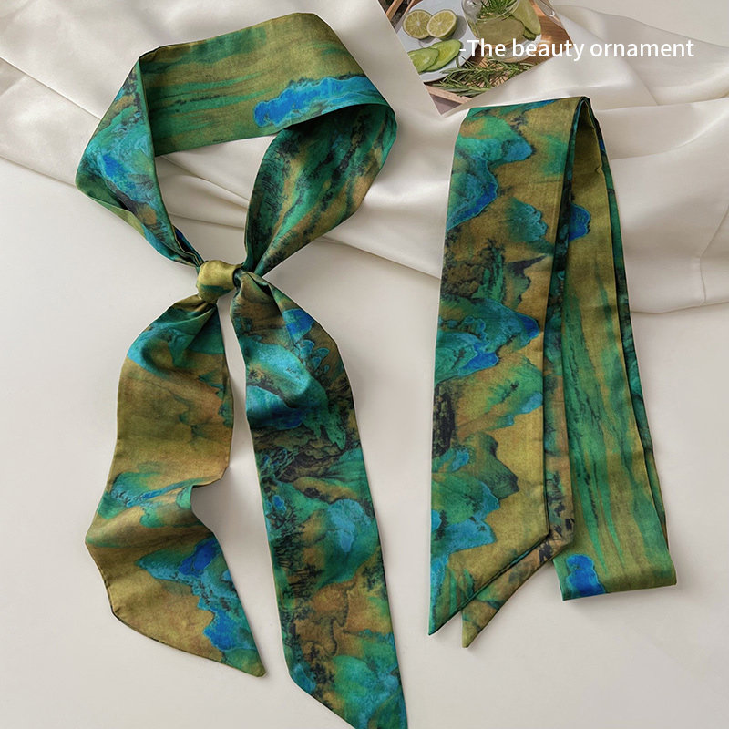 只此青绿丝巾发带女国风千里江山图水墨油画绑发绳新中式汉服头饰,饰品/流行首饰/时尚饰品新,发饰,淘宝优惠券,粉丝福利购,淘宝优惠卷