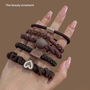 高级感咖色头绳女扎头橡皮筋高弹力耐用发圈夏季 简约皮套发绳头饰