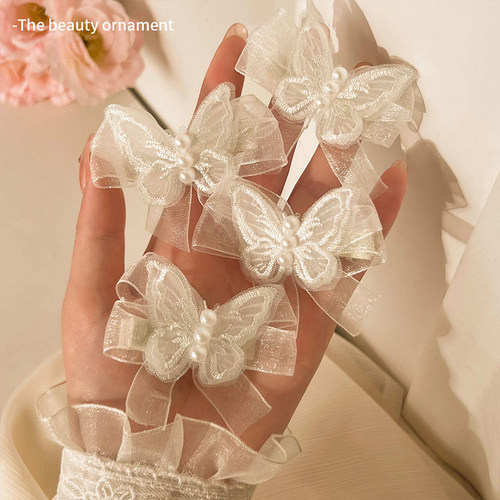 芭蕾风蕾丝珍珠蝴蝶发夹女