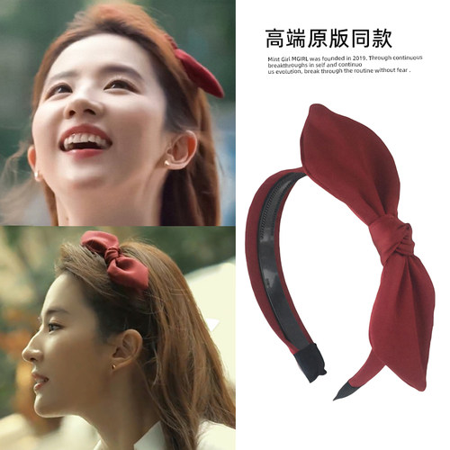 刘亦菲同款红色蝴蝶结发箍女