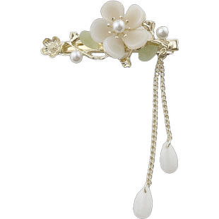 古风山茶花珍珠流苏发夹女后脑勺超仙半扎一字夹侧边刘海鸭嘴夹子