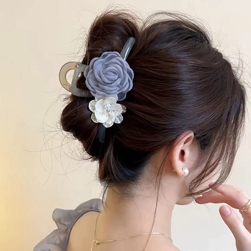 森系网纱山茶花朵抓夹女