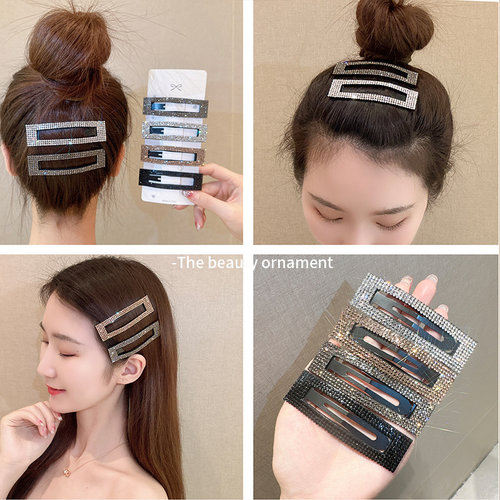 网红方形水钻一字bb夹侧边刘海