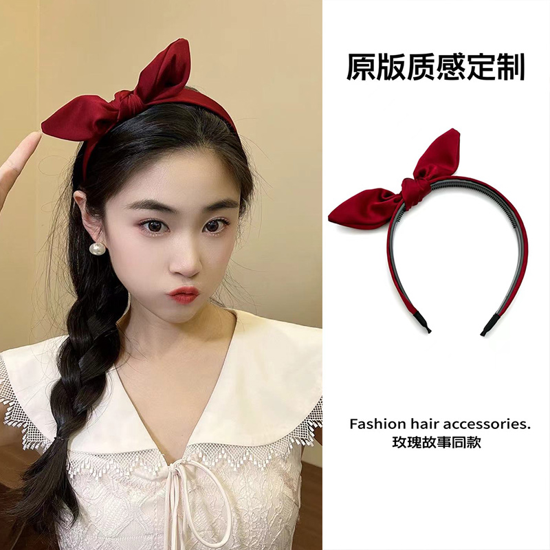 刘亦菲同款红色蝴蝶结发箍女法式