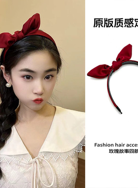 刘亦菲同款红色蝴蝶结发箍女法式