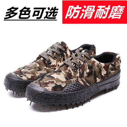 夏季低帮劳保鞋男迷彩胶鞋解放鞋民工工地鞋防滑耐磨干活鞋训练鞋