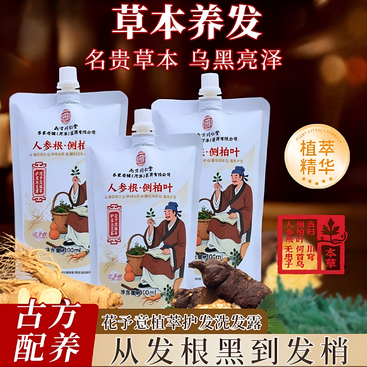 升级加强版拍一发三南京同仁堂人参侧柏叶植萃洗发水露快手同款