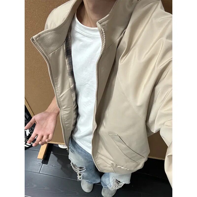 WH先生重磅春季廓型连帽卫衣外套男复古帆布工装纯