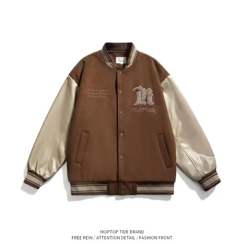 WH先生国潮美式复古棒球服外套男士潮牌秋情侣装宽松上衣春秋夹克