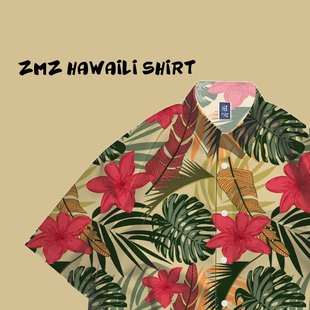 夏季沙滩花衬衫男短袖冰丝东南亚衣服海岛度假男生海边穿搭外套男