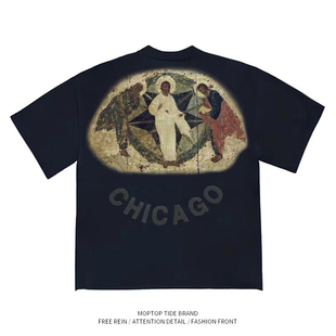 WH先生美式街头复古潮牌嘻哈印花短袖男潮牌欧美t宽松ins潮