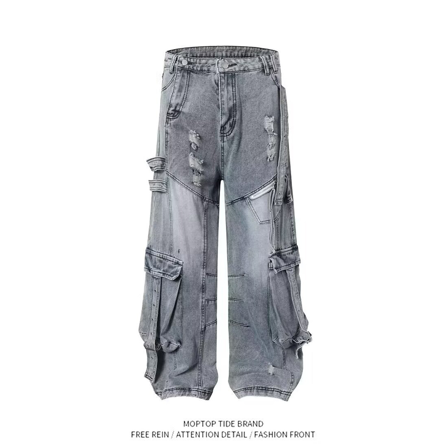 美式复古工装阔腿牛仔裤女秋冬款高街设计感宽松显瘦高腰直筒裤子