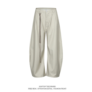 WH先生美式复古cleanfit皱褶弯刀西裤男女简约高级感阔腿镰刀裤