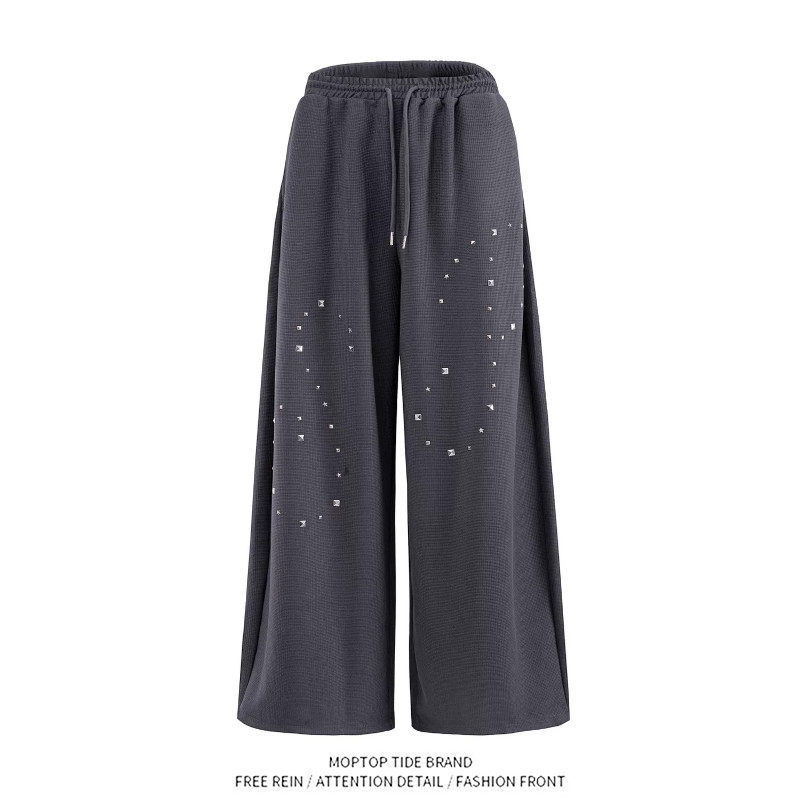 美式华夫格铆钉休闲卫裤男女夏秋新款宽松休闲慵懒垂感直筒阔腿裤