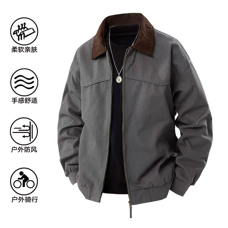 WH先生深灰色哈灵顿工装夹克外套男底特律棒球服cleanfit小众设计