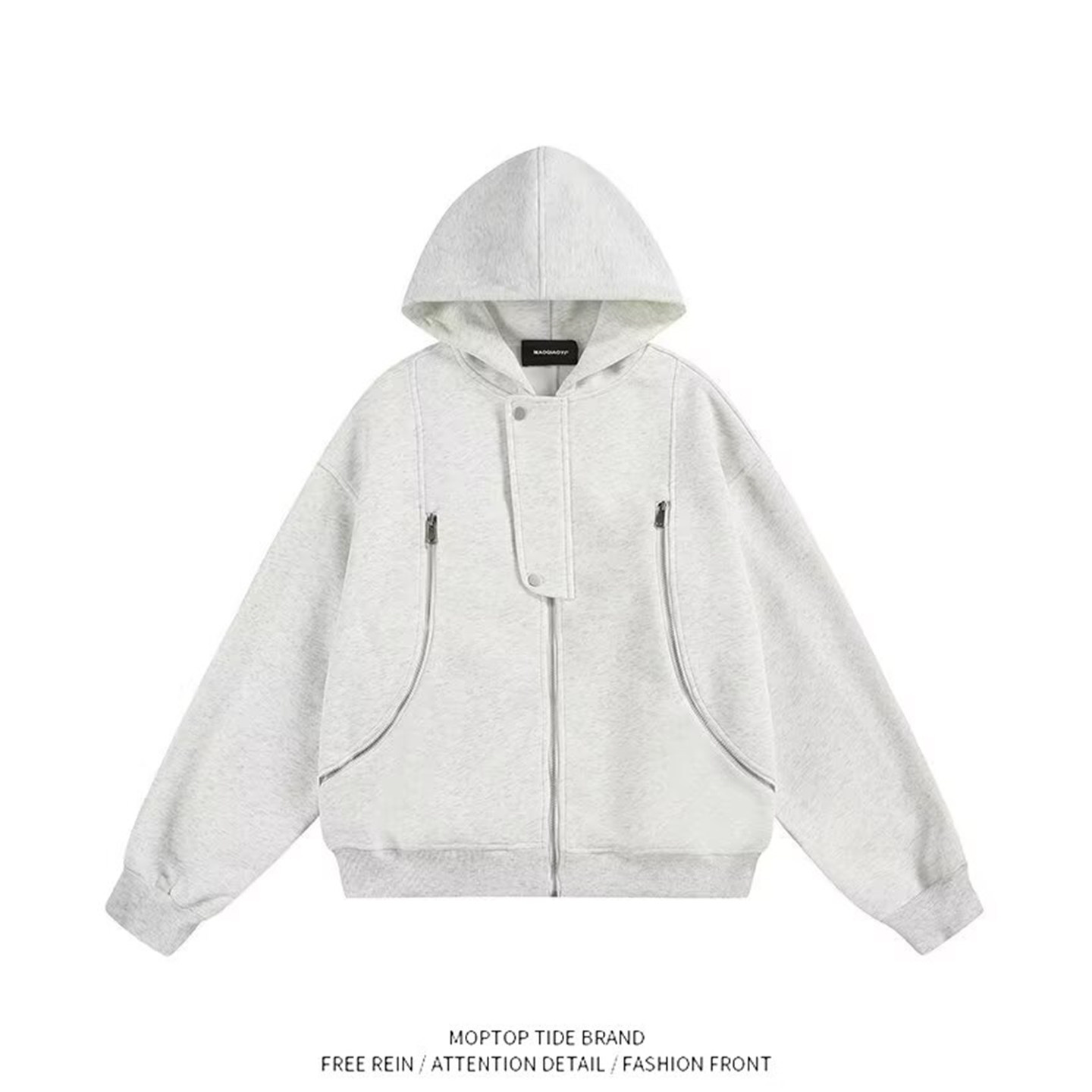 高街美式秋冬季连帽拉链开衫卫衣男纯色上衣情侣休闲百搭短款外套