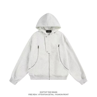 高街美式秋冬季连帽拉链开衫卫衣男纯色上衣情侣休闲百搭短款外套