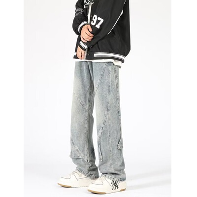 【限时优惠】微喇拉链牛仔裤男