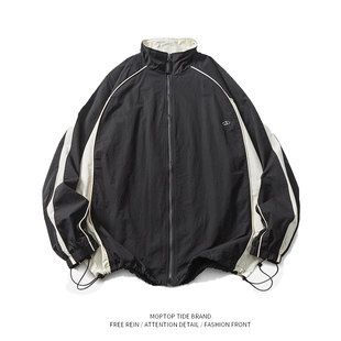 美式复古拼接运动套装男潮牌机能春秋季新款宽松冲锋衣夹克