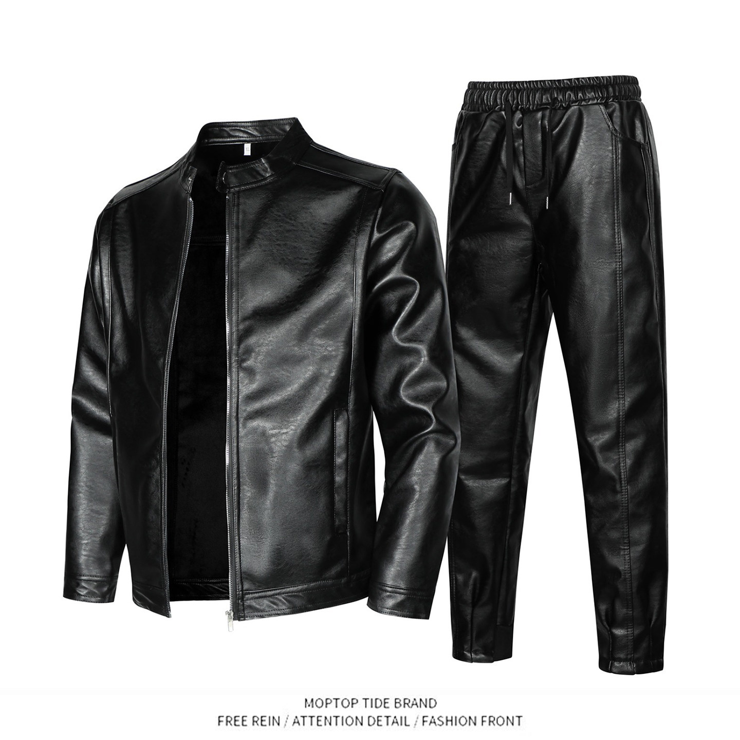 皮衣皮裤套装男加绒加厚外卖骑手代驾防风防水保暖抗寒工装皮棉衣