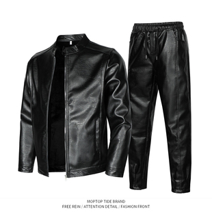 皮棉衣 男加绒加厚外卖骑手代驾防风防水保暖抗寒工装 皮衣皮裤 套装