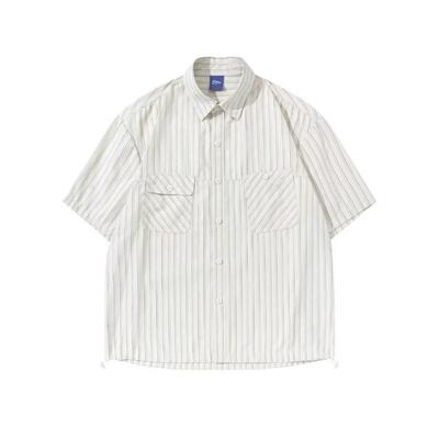 WH先生条纹衬衫男女短袖夏季高级感痞帅韩系潮流休闲免烫衬衣外套
