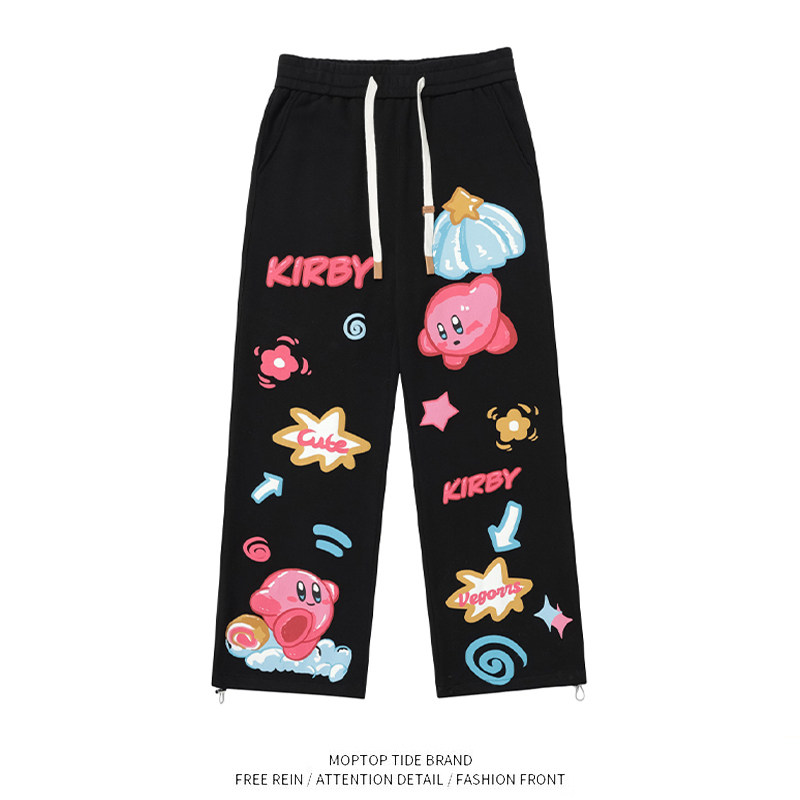 WH先生设计感涂鸦垂感卫裤男夏季潮牌裤子宽松阔腿直筒休闲长裤