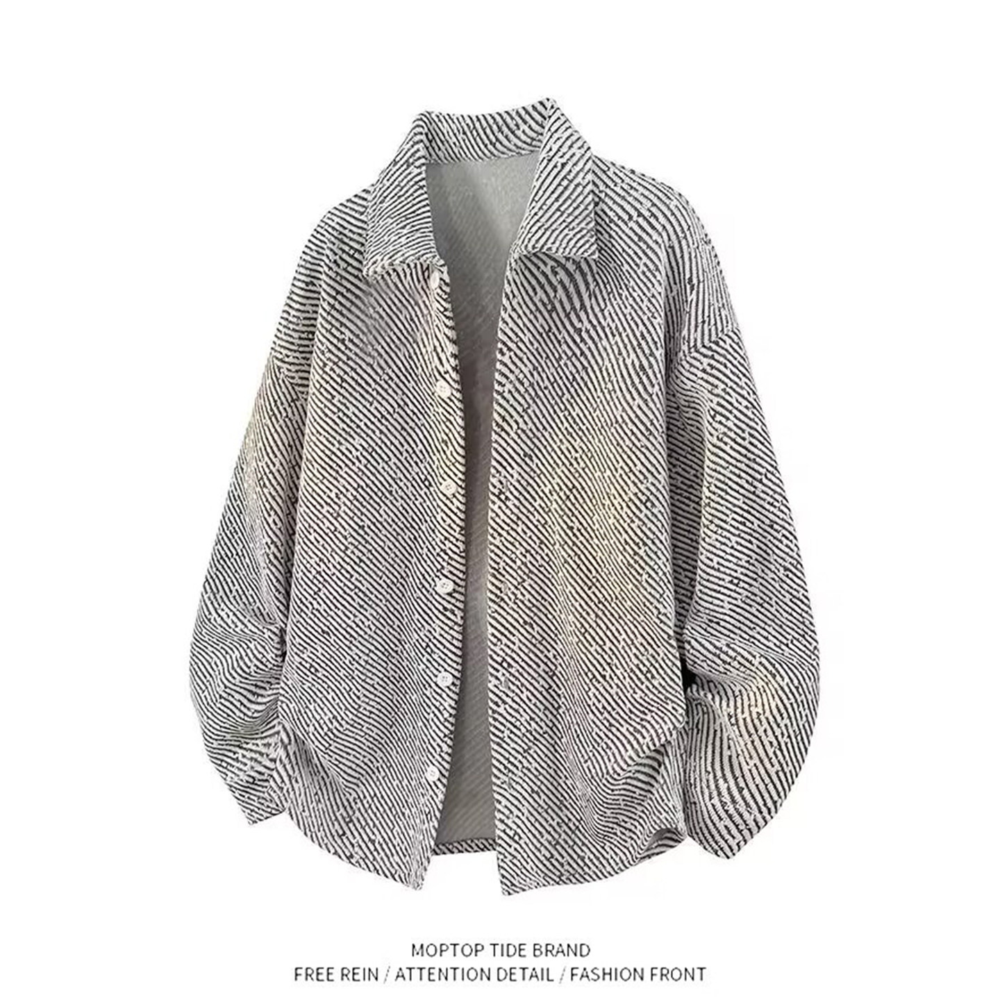 秋冬季男士翻领针织衫开衫外套韩版宽松提花口袋潮流毛衣外穿夹克