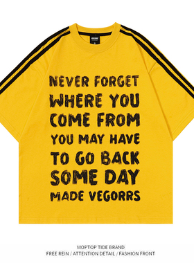 WH先生岁月轻慢 日系cityboy字母涂鸦条纹时尚短袖T恤宽松情侣