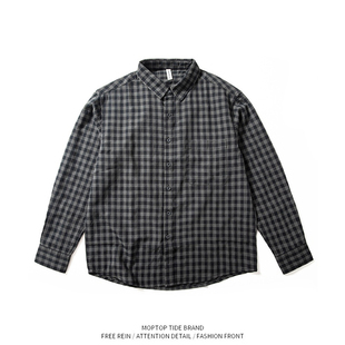 日系格子衬衫男长袖春秋男生复古少年感上衣秋季休闲衬衣外套男款