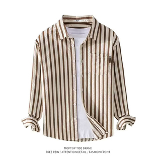 2025新款 男士 商务高端寸衫 痞帅高级感修身 竖条纹长袖 衬衣男款 衬衫