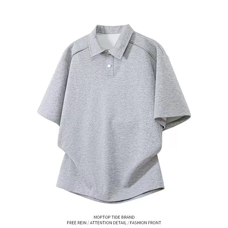 2026美式重磅廓形按扣立领卫衣男款夏季高街痞帅拼接套头体恤