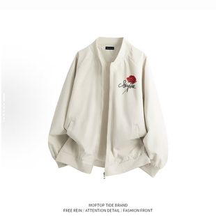 美式飞行员夹克男士外衣春秋季新款高级感工装上衣棒球领外套