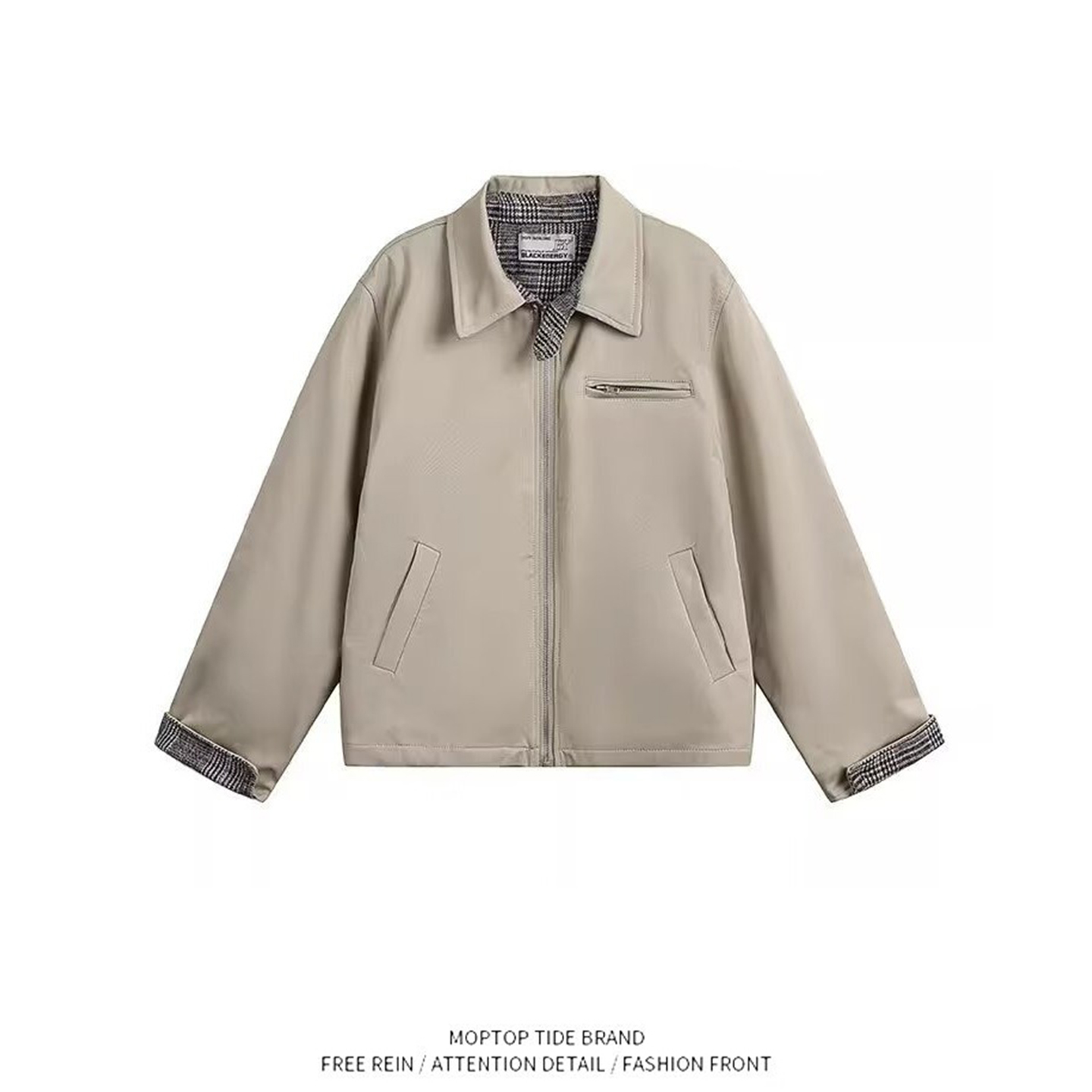 WHXS春秋新款仿麂皮衣外套休闲翻领工装行政夹克上衣男装新款百搭